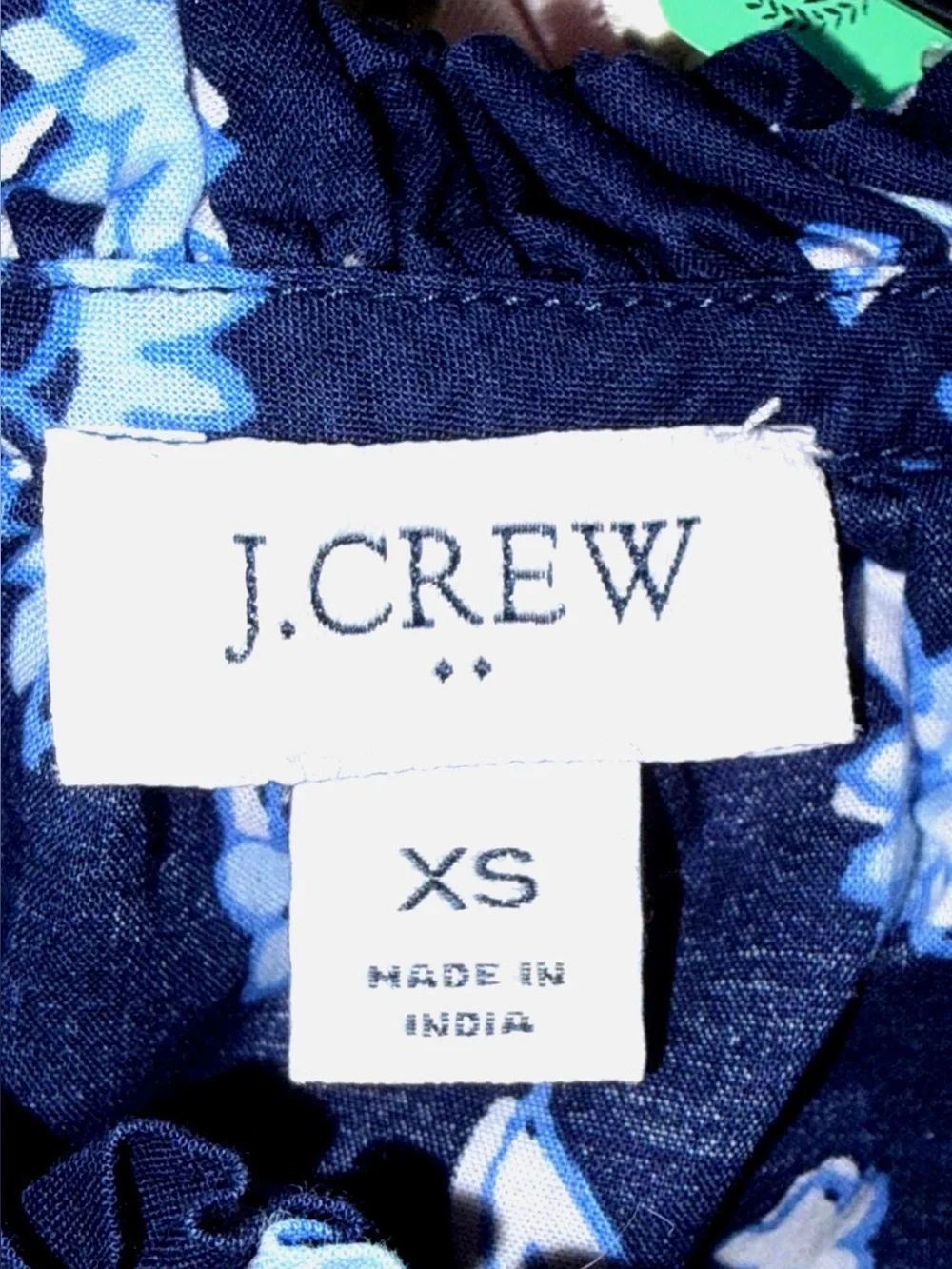 J.Crew Peasant Blouse XS Navy Blue Floral Tie Neck Boho Long Sleeve